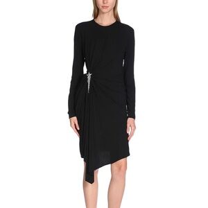 SAINT LAURENT Black STAR Brooch ASYMMETRICAL GATHERED Front Dress F38 US4/6